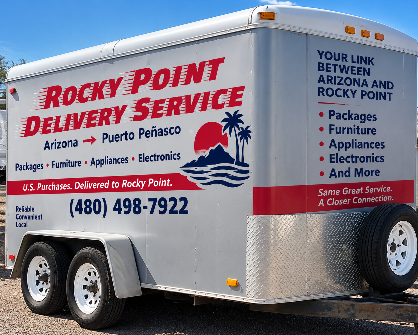 Rocky Point Delivery Service enclosed trailer for Arizona to Puerto Peñasco deliveries